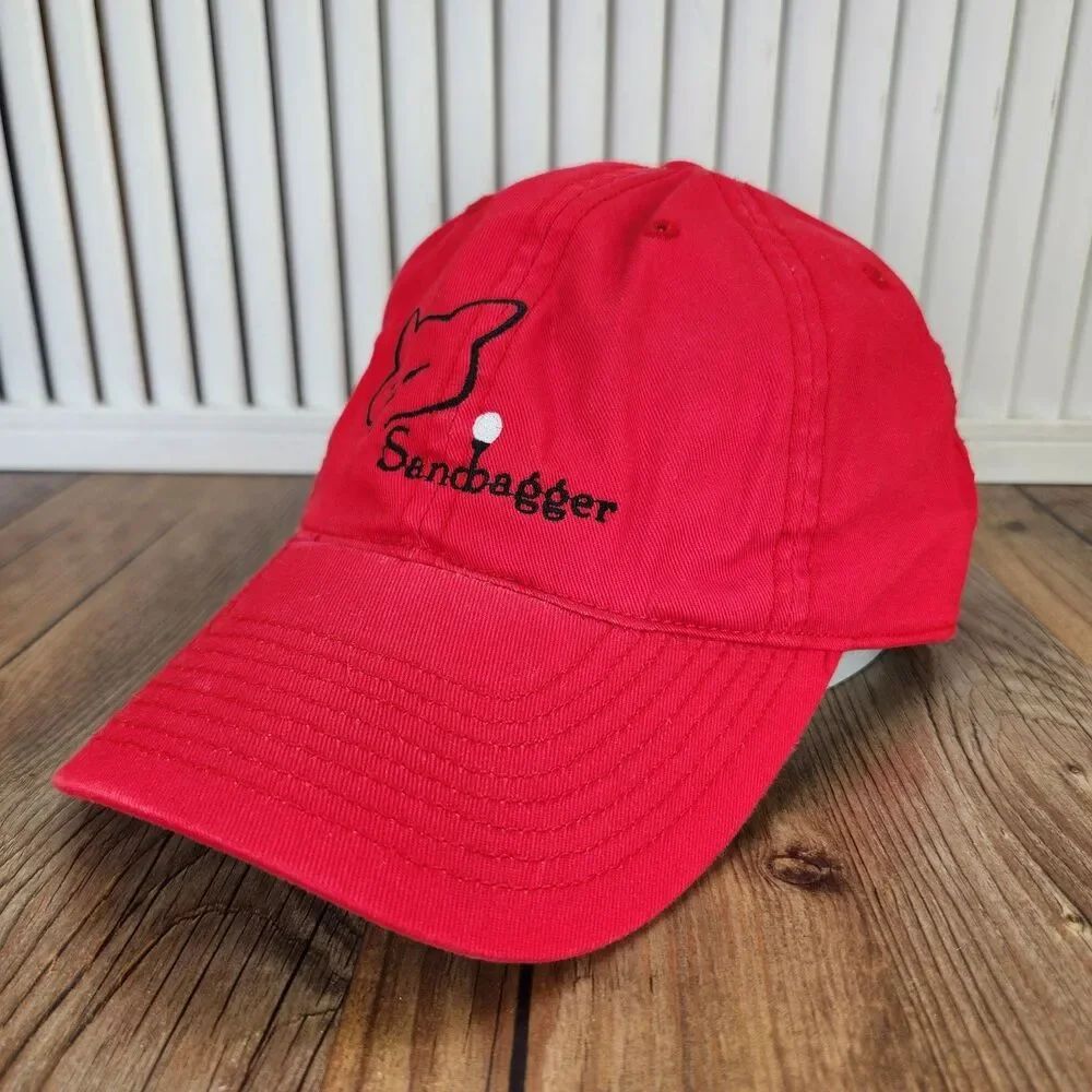 Champion Sandbagger Golf Hat Red Black Strapback Cotton Embroidered Golfer Cap